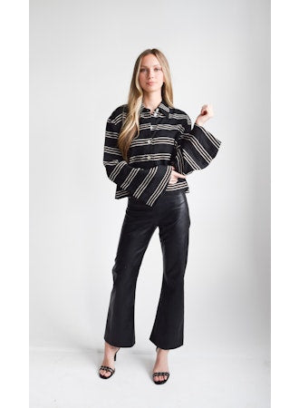 Never A Wallflower Oversized Button-Down Shirt Black Strip