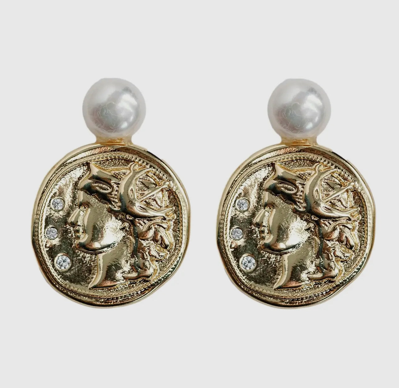 St Armands Genuine Pearl and Gold Coin Statement Earring