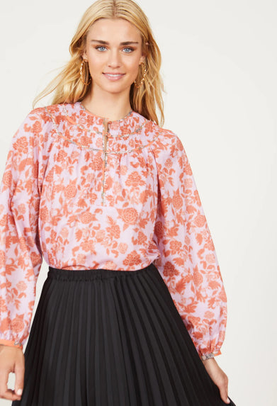 Caballero Emery Woodblock Floral Top