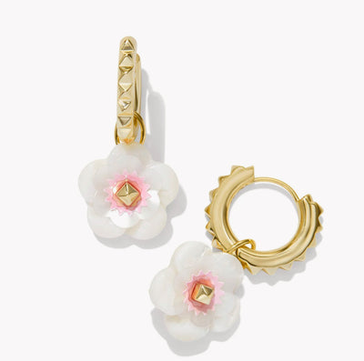 Kendra Scott Deliah Huggie ear Gold Pink and white