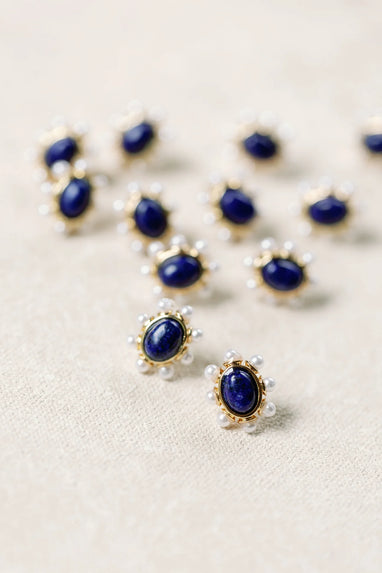 St Armands Blue Lapis and Pearl Oval Stud Earrings