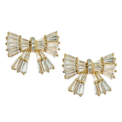 St Armands Gold Maxi Sparkler Statement Stud Bow Earrings