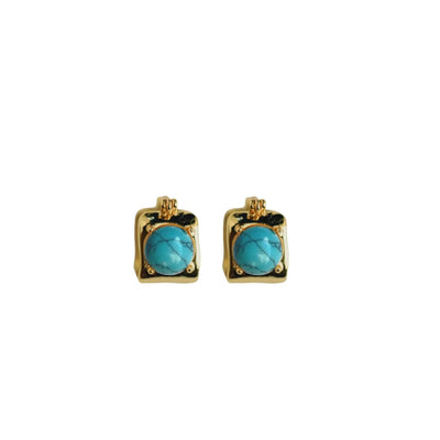 St Armands Designs Vintage Mini Square Gold And Turquoise Huggie Hoops