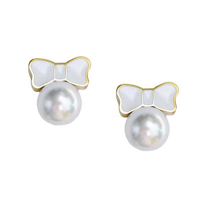 St Armands White Tuxedo Bow Mini Pearl Stud Earrings