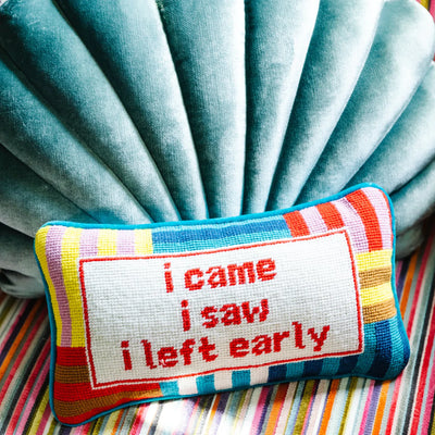 Furbish “I Came I Saw” needlepoint pillow